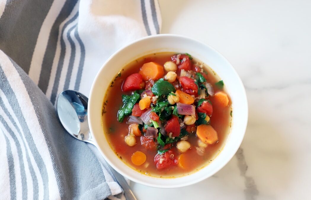 One-Pot Quinoa Chickpea Spinach Soup