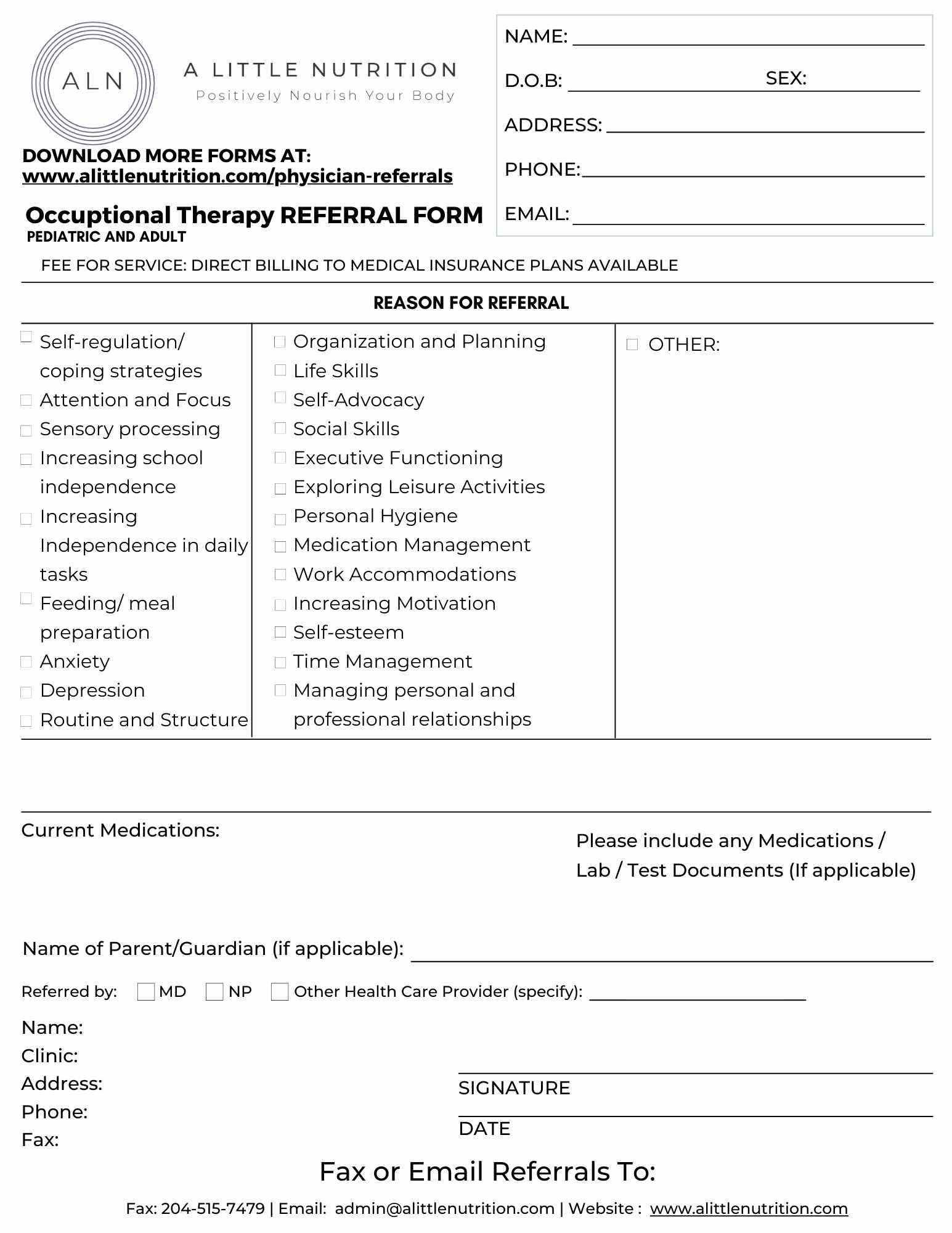 occuptational therapy referral form